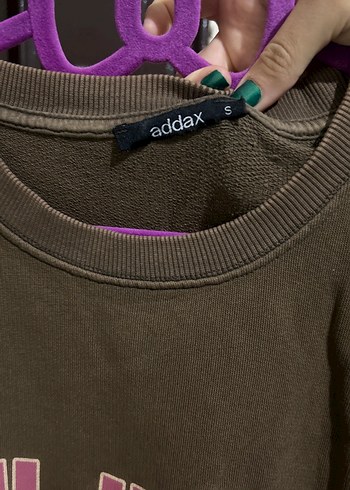 s Beden Kahverengi New Jersey Baskılı Kadın Sweatshirt