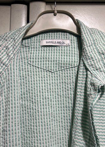 Yeşil Erkek Keten Gömlek, Düğmeli, Uzun Kollu - Görsel 2