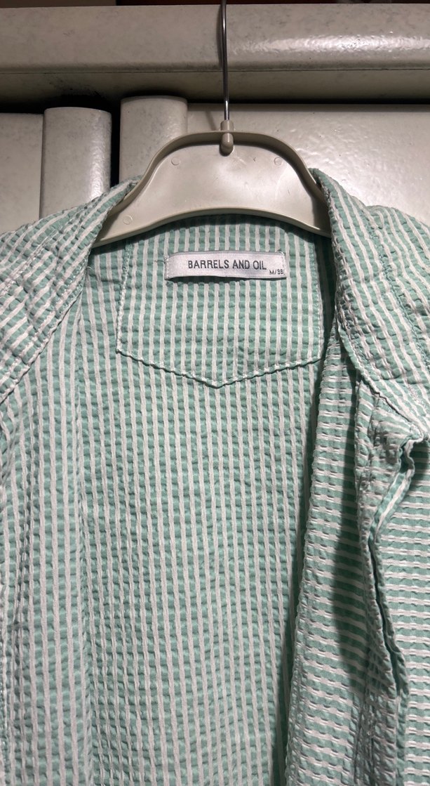 Yeşil Erkek Keten Gömlek, Düğmeli, Uzun Kollu - Görsel 2