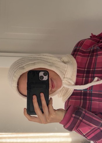 Ekru Renkli Örgü Balaclava - Görsel 3