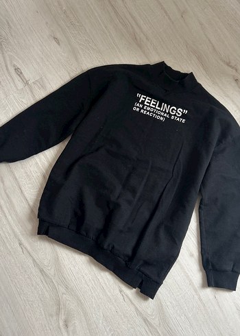 Siyah Baskılı Yüksek Yakalı Sweatshirt - Görsel 2