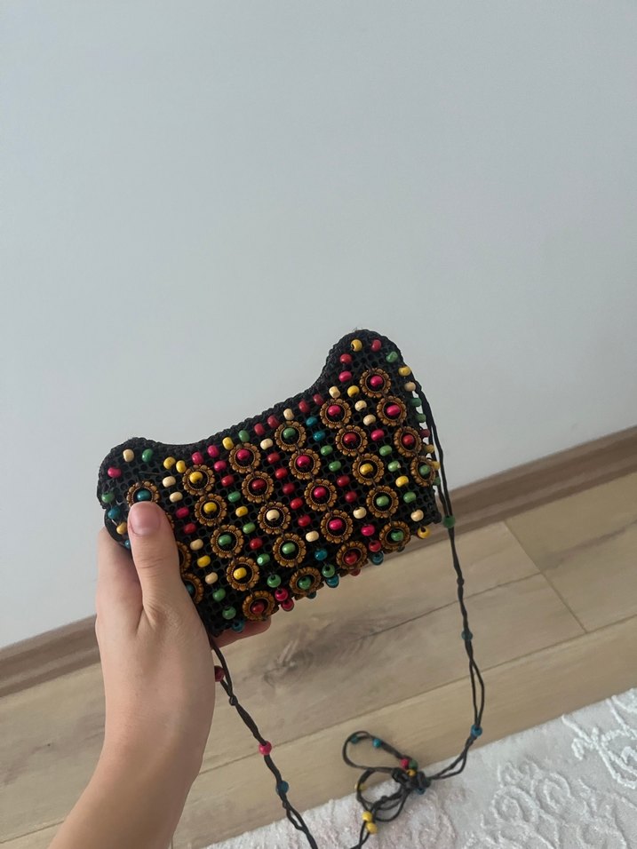 Boncuk İşlemeli Çok Renkli Bohem Kadın Çantası - Görsel 3