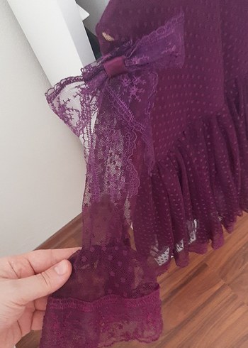 Kız Çocuk Mor Dantel Detaylı Strappy Elbise - Görsel 2