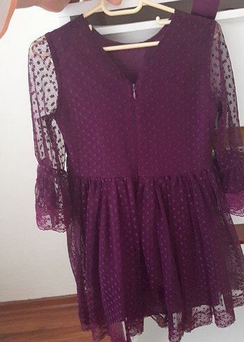 Kız Çocuk Mor Dantel Detaylı Strappy Elbise - Görsel 5