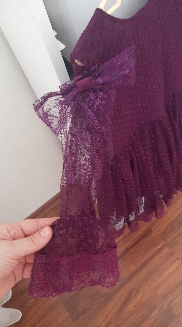 Kız Çocuk Mor Dantel Detaylı Strappy Elbise - Görsel 2