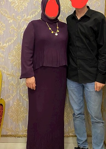 50 Beden mor Renk Kadın Mor Piliseli Uzun Elbise