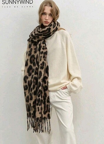 Zara ELİMDE VAR leopar yün atkı