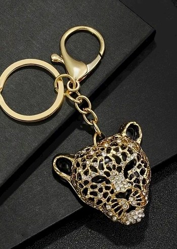 MEVCUTTUR Parlak Altın Leopar Figürlü Anahtarlık