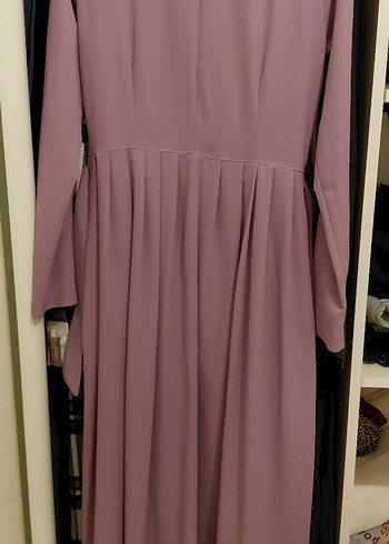 Düğmeli Mor Uzun Kollu Uzun Elbise - Görsel 2