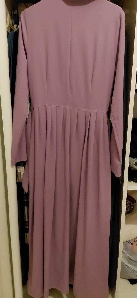 Düğmeli Mor Uzun Kollu Uzun Elbise - Görsel 2