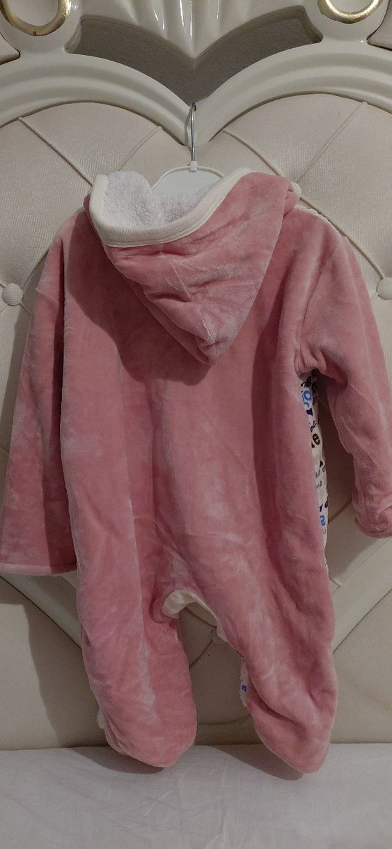 Kapüşonlu Pembe Bebek Tulumu - Görsel 2