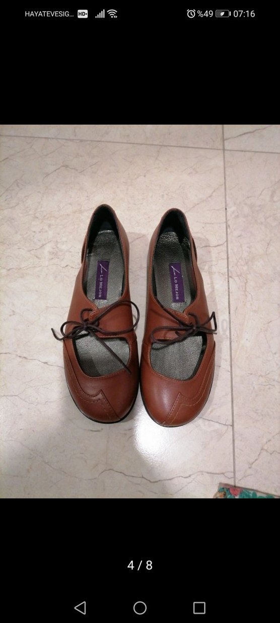 Kahverengi Deri Retro Stiletto Kadın Ayakkabı - Görsel 5