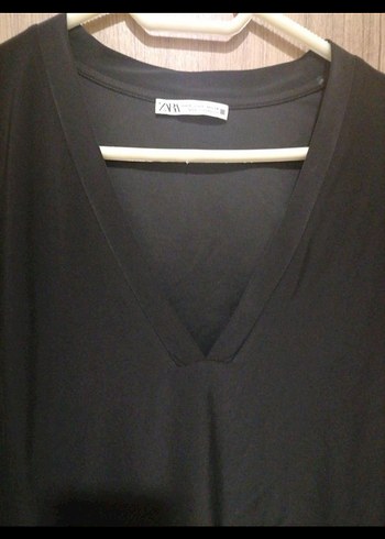 Zara Siyah V Yaka  Kadın Tişört - Görsel 4