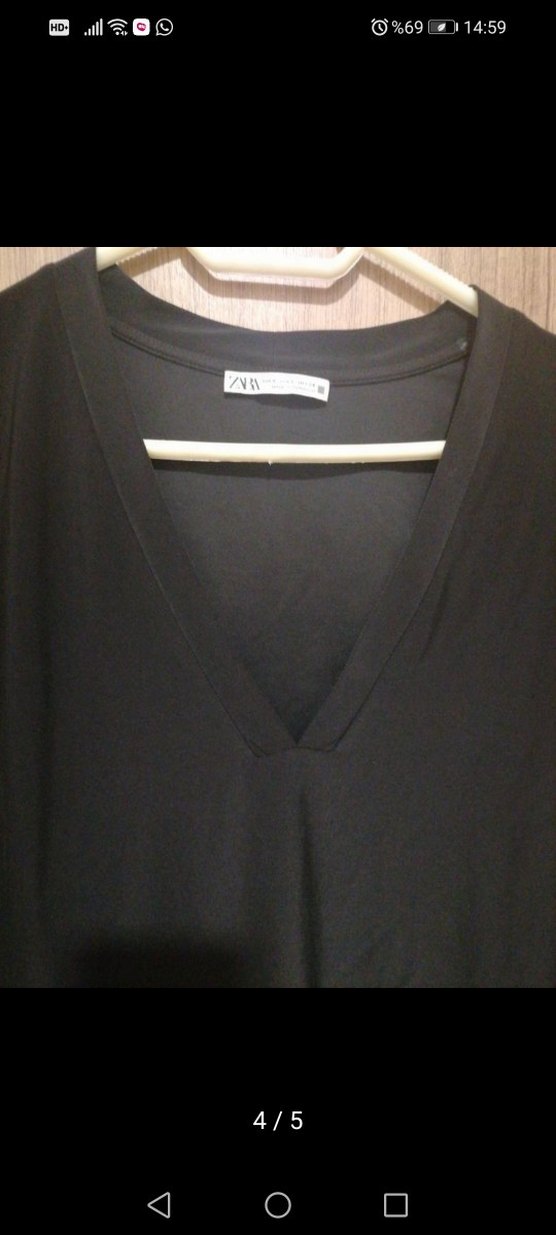 Zara Siyah V Yaka  Kadın Tişört - Görsel 4