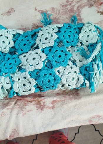 Dantel Detaylı Mavi Kadın Örgü Şal - Görsel 3