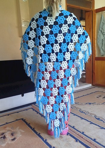 Dantel Detaylı Mavi Kadın Örgü Şal - Görsel 2