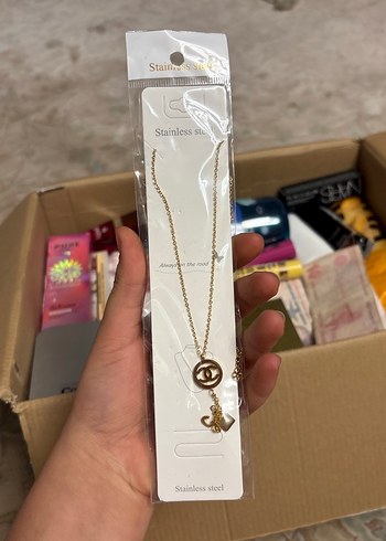 Sterling silver Altin Tonlu İnce Zincirli Cift C Kolye