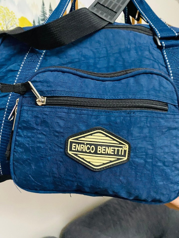 enrico benetti İtalyan malı  Lacivert Baskılı Erkek Spor Çantası - Görsel 5
