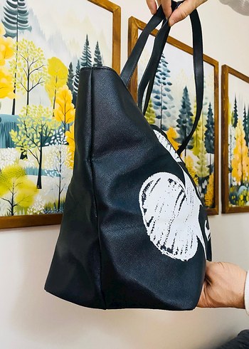 Siyah Deri Mickey Baskılı Kadın Çanta - Görsel 2