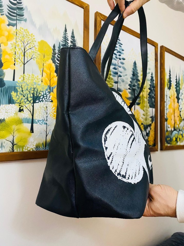 Siyah Deri Mickey Baskılı Kadın Çanta - Görsel 2