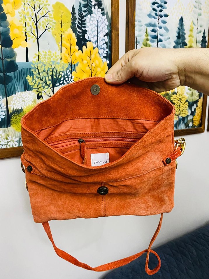 PROMOD Turuncu Süet Bel Detaylı Bohem Kadın Çanta - Görsel 3