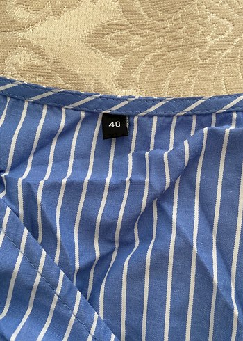 Düğmeli Mavi Kadın Keten Gömlek - Görsel 3