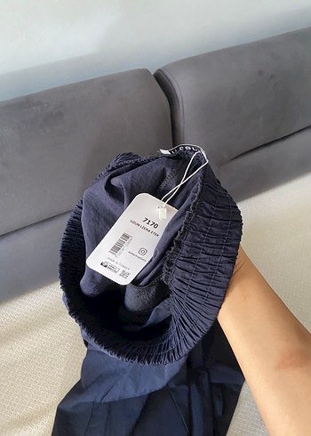 Lacivert Midi keten Salaş Drapeli Etek - Görsel 2