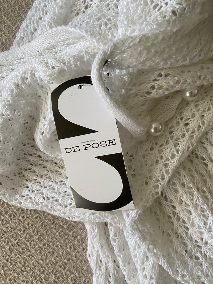 Beyaz V Yaka Uzun Örgü Kadın elbise - Görsel 3