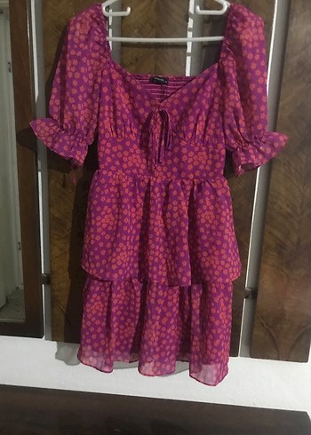 Mor Mini Bohem Fırfırlı Elbise