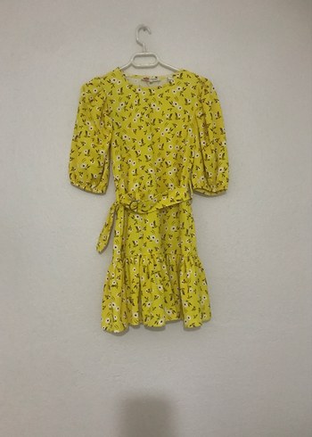 Sarı Kemerli Mini Elbise