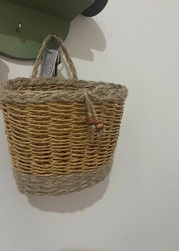 Ahşap Detaylı Kahverengi Hasır Sepet - Görsel 2