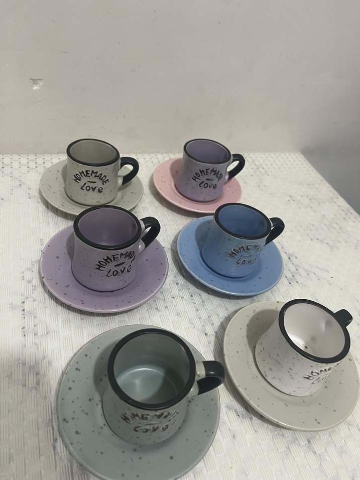 Pastel Renkli Seramik Fincan ve Tabak Seti - Görsel 2