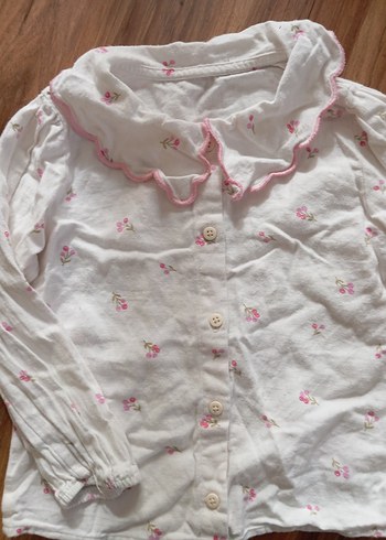 Kız Çocuk Beyaz Nakışlı Pamuk Gömlek - Görsel 2