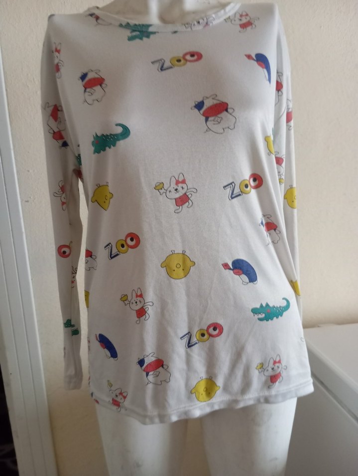 Baskılı Beyaz Hamile Uzun Kollu Tişört - Görsel 2