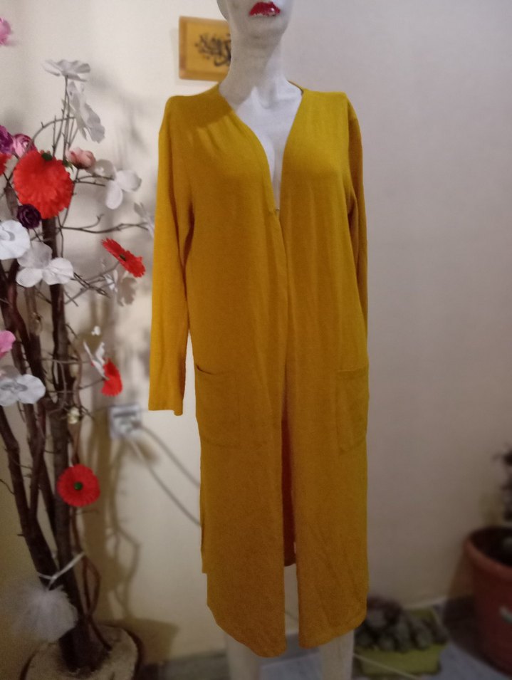 Sarı Uzun Kollu Bohem Kadın Hırka - Görsel 2