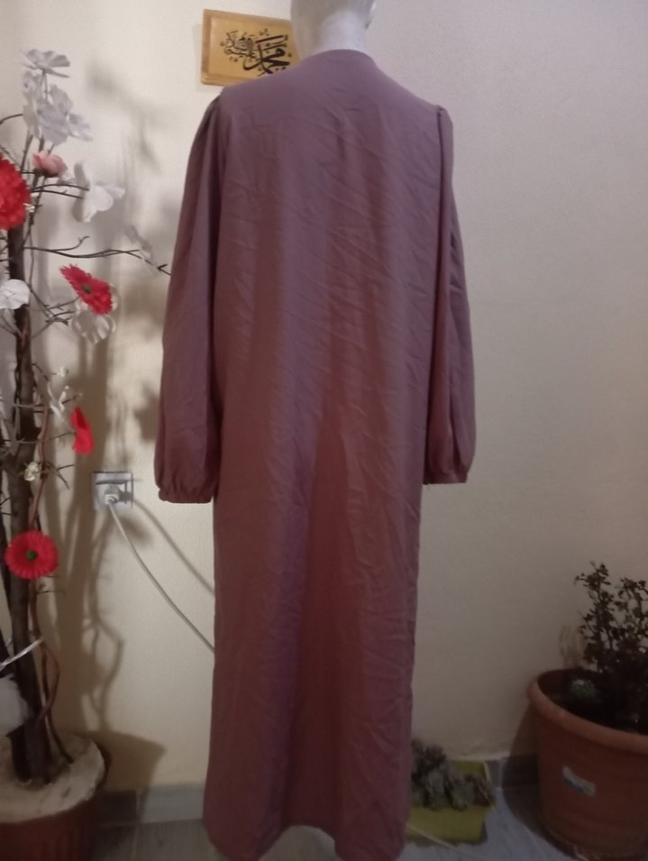 Uzun Kol Drapeli Bej Kadın Elbise - Görsel 2