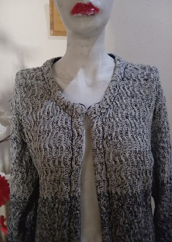 Gri Uzun Örgü Kadın Hırka - Görsel 3