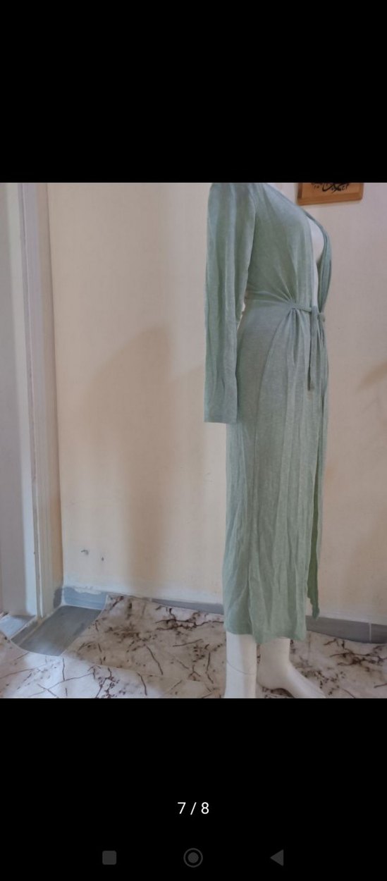 Uzun Kollu Gri Bohem Kadın Sabahlık - Görsel 2