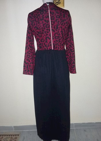 Bordo Siyah Uzun Kadın Elbise - Görsel 5