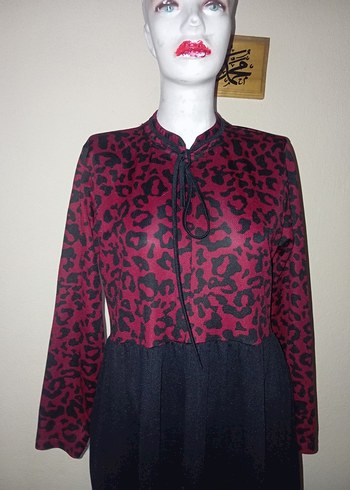 Bordo Siyah Uzun Kadın Elbise - Görsel 3