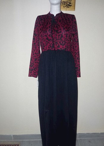 Bordo Siyah Uzun Kadın Elbise - Görsel 4