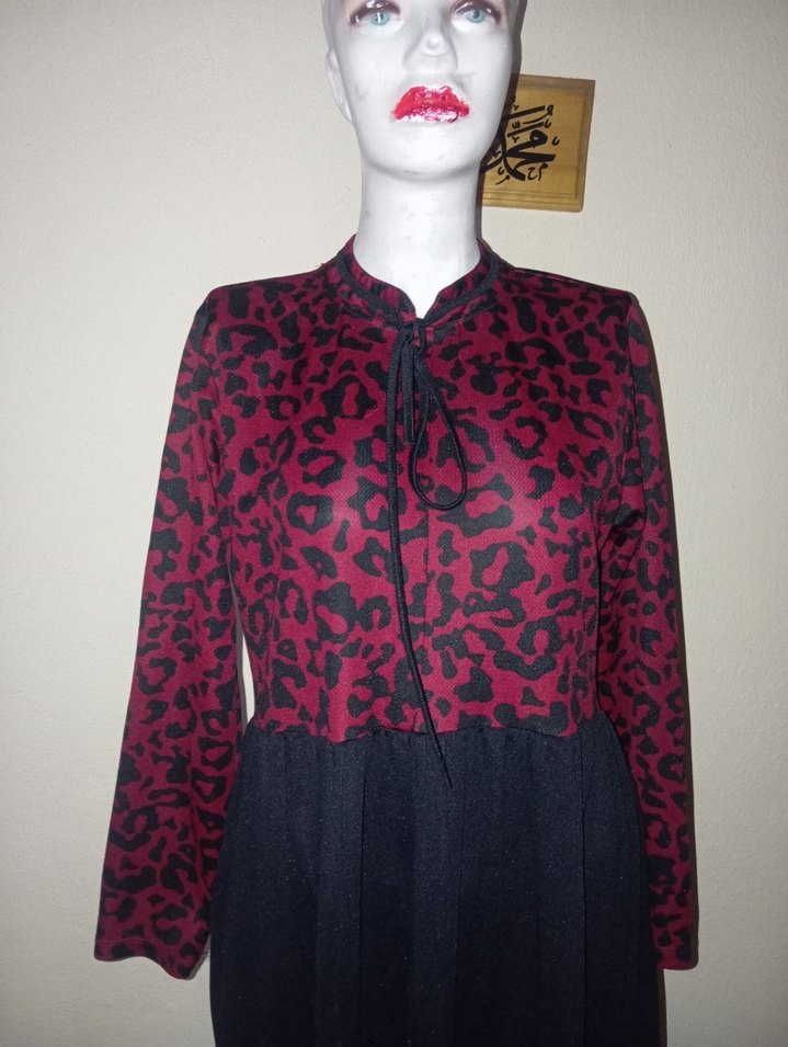 Bordo Siyah Uzun Kadın Elbise - Görsel 3