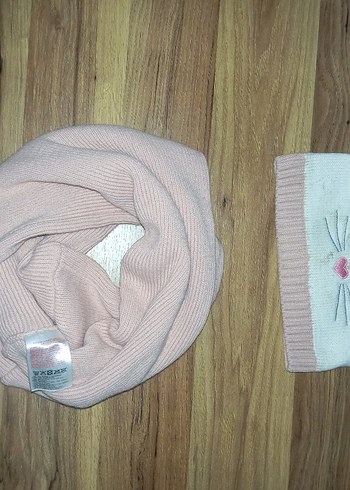 Pembe Nakışlı Örgü Çocuk Bere ve Boyunluk Seti - Görsel 2