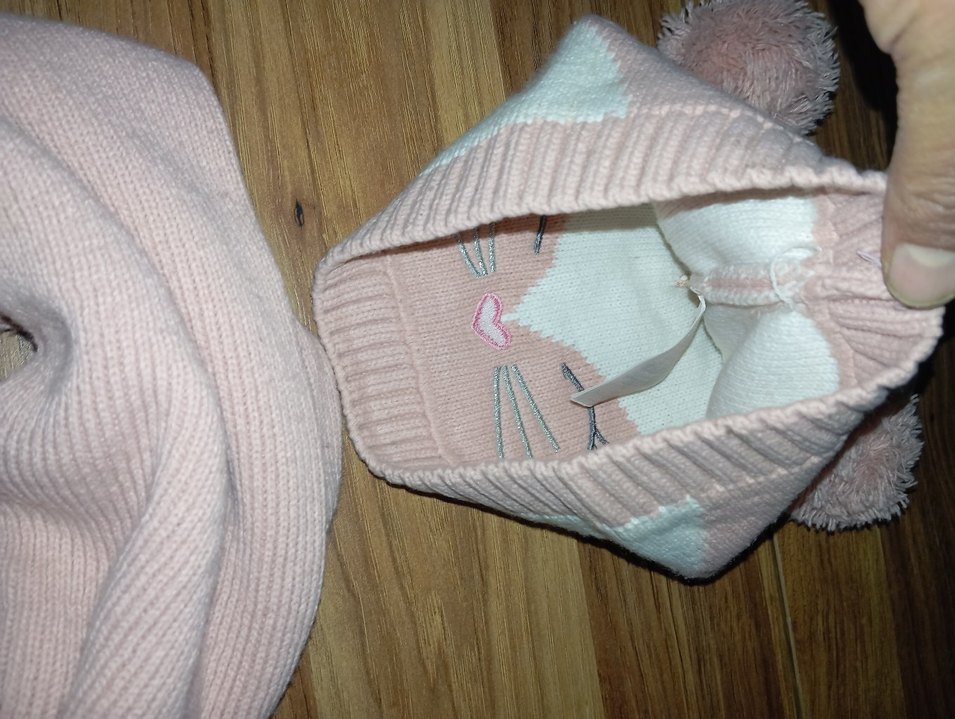 Pembe Nakışlı Örgü Çocuk Bere ve Boyunluk Seti - Görsel 4