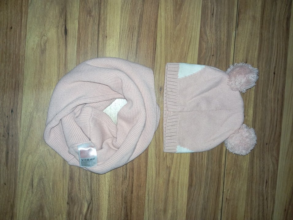 Pembe Nakışlı Örgü Çocuk Bere ve Boyunluk Seti - Görsel 3