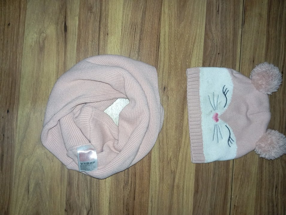 Pembe Nakışlı Örgü Çocuk Bere ve Boyunluk Seti - Görsel 2