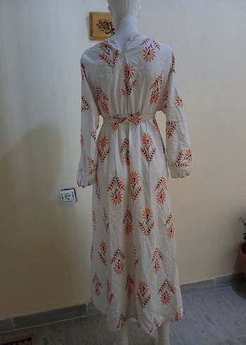 Beyaz Pamuklu Bohem Uzun Elbise - Görsel 3