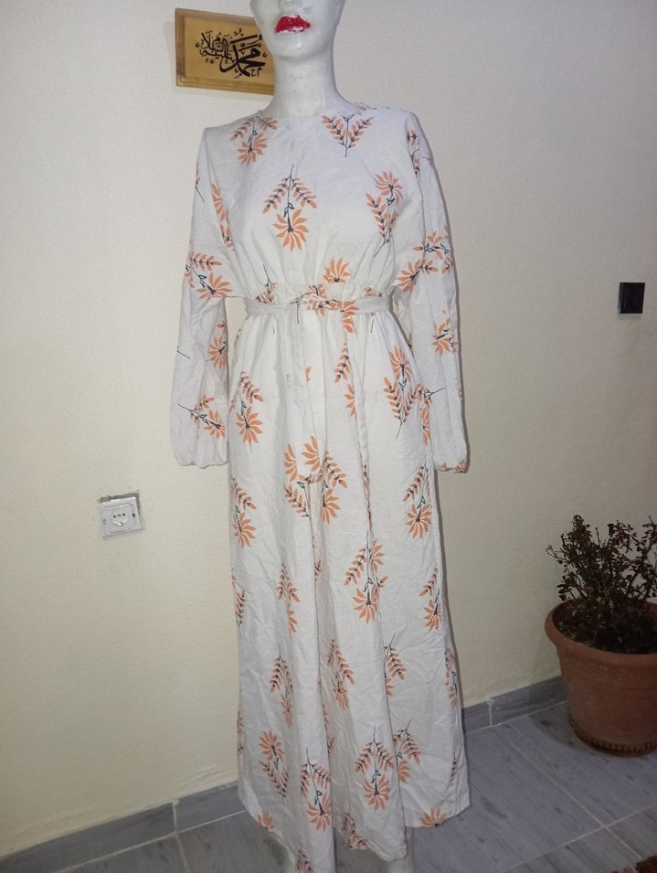 Beyaz Pamuklu Bohem Uzun Elbise - Görsel 2