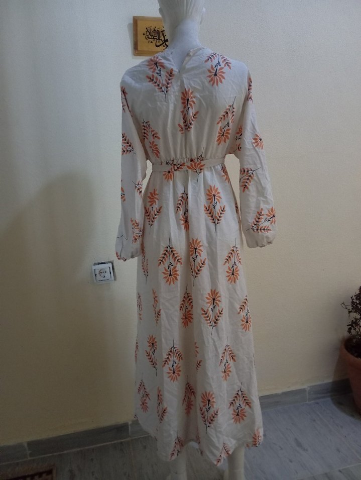 Beyaz Pamuklu Bohem Uzun Elbise - Görsel 3