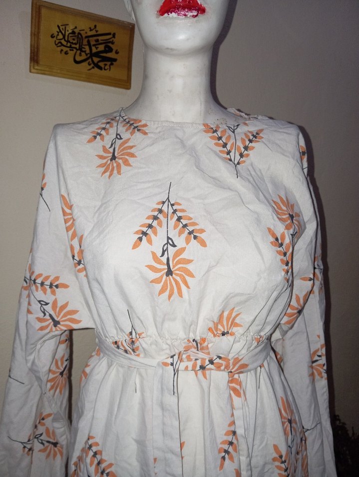 Beyaz Pamuklu Bohem Uzun Elbise - Görsel 4